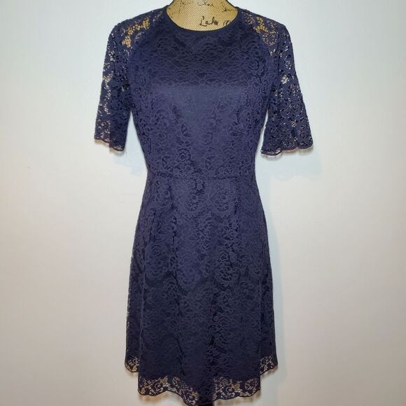 Madewell Magnolia Waisted Lace Mini Dress Navy Size 6 - Picture 2 of 12